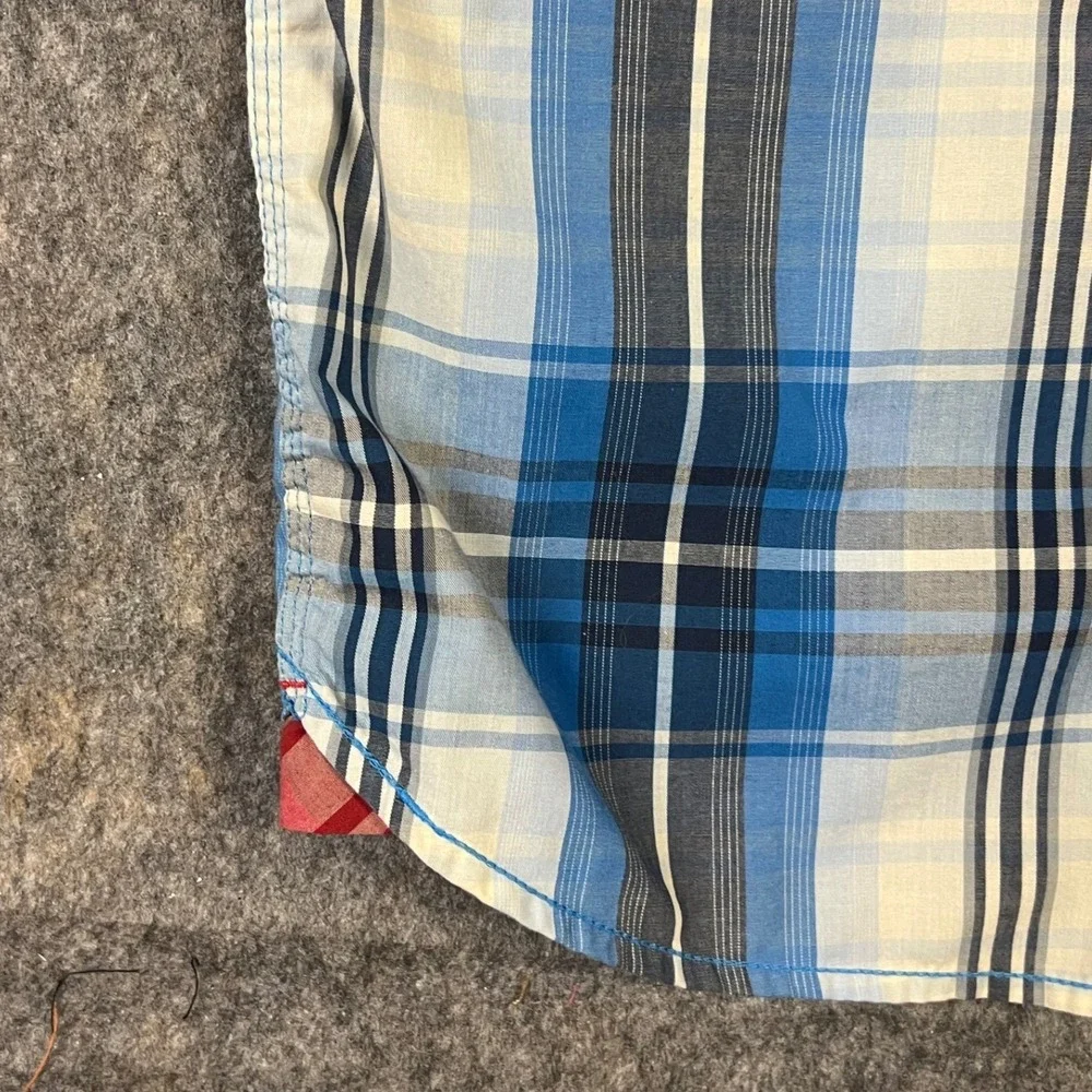 The North Face Plaid Button Down Shirt Mens Medium Blue‎ Short Sleeve Pockets